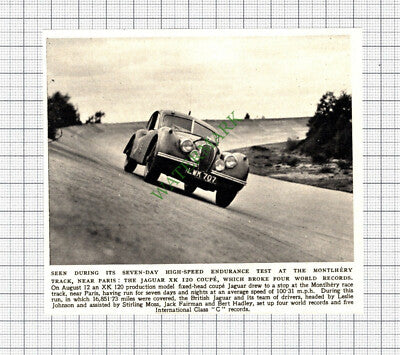 C8098) Jaguar XK 120 Coupe Endurance Test Montlhery Track - 1952 Cutting
