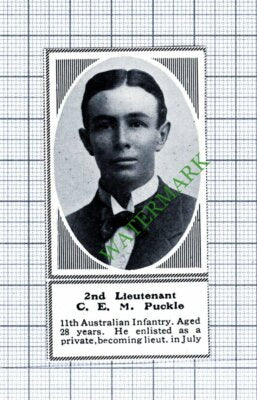 2nd Lt C E M Puckle 11th Australian Infantry WW1 - 1915 Small Cutting