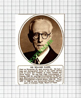 Sir William Clark High Commissioner Canada Obituary  - 1952 Small Cutting