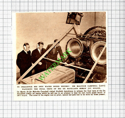 Sir Malcolm Campbell Hatfield Aerodrome De Havilland Goblin Engine- 1947 Cutting