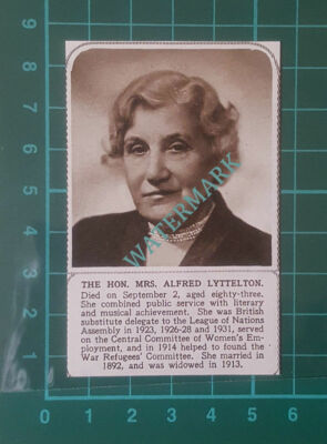 C2723) The Hon Mrs Alfred Lyttelton Obituary - 1948 Clip SMALL!!