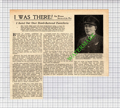 Flt/Lt H Fry RAF Pantelleria World War Two  WW2 - 1944 Cutting