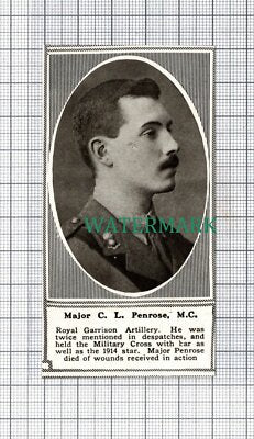 C5176) Maj C L Penrose Royal Garrison Artillery World War One - SMALL 1918 Clip