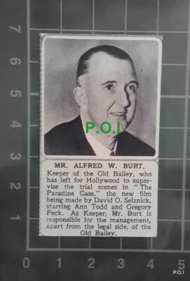 C2529) Mr Alfred W Burt Keeper Of The Old Bailey Paradine Case - 1947 Clip SMALL
