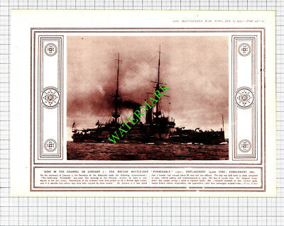 British Battle Ship FORMIDABLE World War One  WW1 - 1915 Cutting / Print