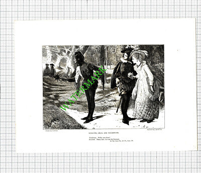 AS YOU LIKE IT Rosalind Touchstone William Shakespeare -  c.1880 Antique Print