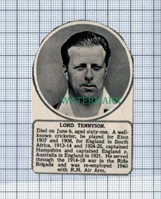 C4384) Lionel Tennyson Eton Cricketer Obituary 1951 SMALL Clip
