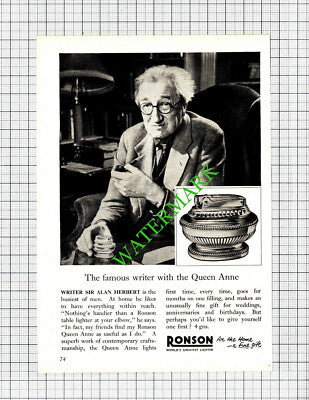 Sir Alan Herbert Writer Ronson Queen Anne Lighter Small Advert  - 1953 Cutting