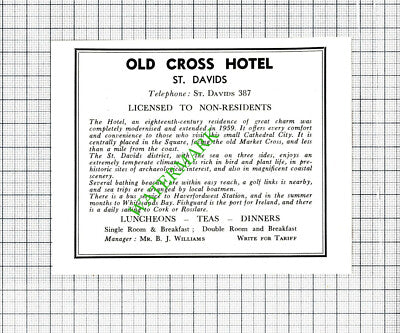 Glanafon Hotel Haverfordwest Sweet-Escott / Old Cross St Davids - c.1960 Cutting