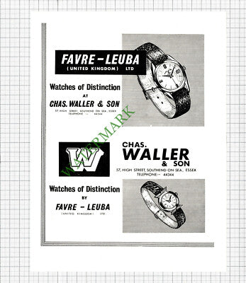 Chas Waller & Son Watches Southend Essex Advert - 1964 Cutting / Print