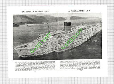 Cunard White Star Ship CARONIA - c.1950s Cutting / Centrefold - See Description!