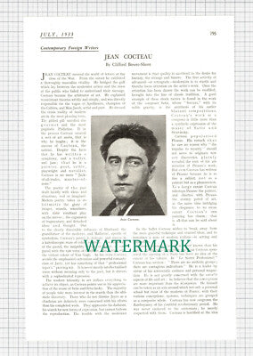X1099) Jean Cocteau French Writer   - 1933 Article
