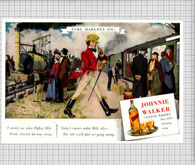 X338) Puffing Billy Railway Engine Johnnie Walker Advert - c.1950 Cutting