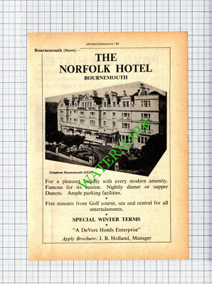 The Norfolk Hotel Bournemouth / Pavilion Hotel D Hitching Advert - 1965 Cutting