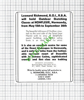 Leonard Richmond Artist Art Classes Advert - 1934 Cutting