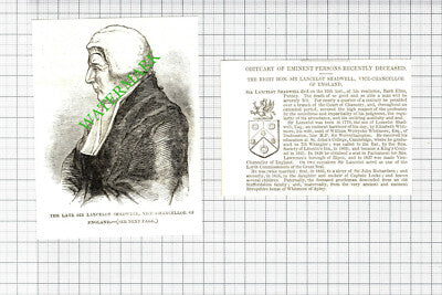 Sir Lancelot Shadwell Barn Elms Putney Obituary -  1850 Two-Part Cutting