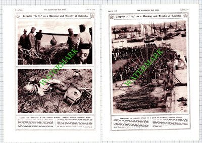 Zeppelin L85 Salonika World War One WW1 - 1916 2-Part Cutting/ Print