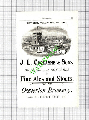 J L Cockayne Owlerton Brewery / Duncan Gilmour Sheffield Advert - 1908 Cutting