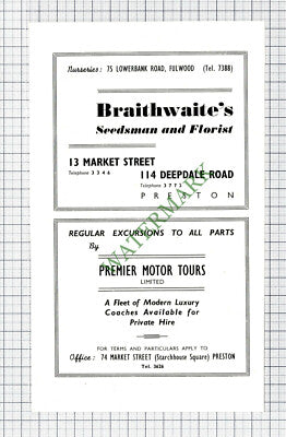 C7801) Braithwaite's Florist Preston Advert - 1952 Cutting
