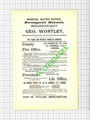 George Wortley Mineral Water / J Wentworth Bridlington Advert -1890s Cutting