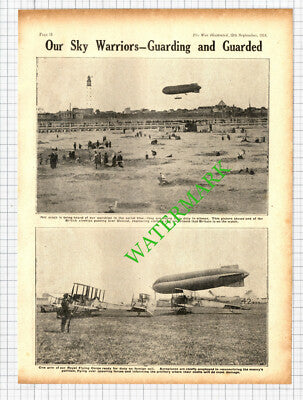 British Airship Over Ostend  Royal Flying Corps World War One  - 1914 Cutting