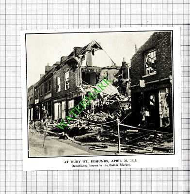 Butter Market Bury St Edmunds Bombed World War One WW1 - 1916 Cutting