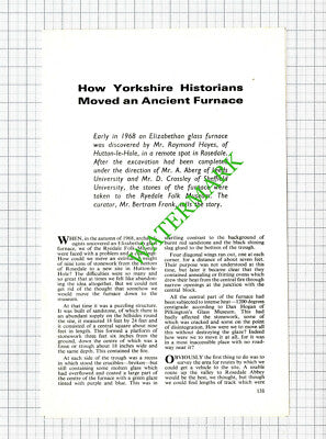 Ryedale Folk Museum Bertram Frank Glass Furnace Raymond Hayes - 1970 Article