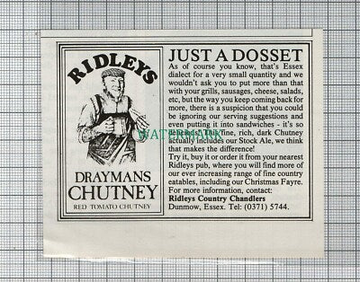 C4474) Ridleys Country Chandlers Dunmow Essex Draymans Chutney ADVERT -1987 Clip