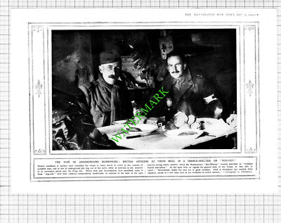 Britsh Officer Dug Outs Trenches World War One WW1   - 1914 Cutting/ Print