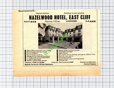 Hazelwood Hotel East Cliff Bournemouth / Belvedere JS Watts  -1965 Small Cutting