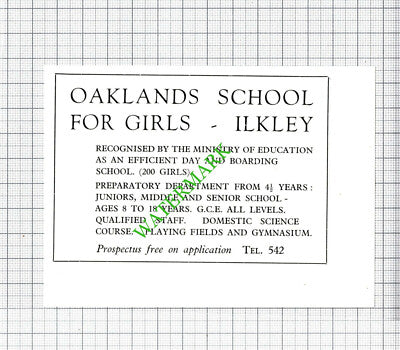Oaklands School For Girls Ilkley Yorkshire Small Advert - 1962 Cutting