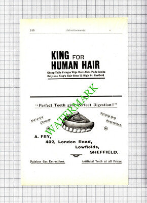 King's Hair Shop A Fry Teeth Sheffield Small Advert - 1907 Cutting