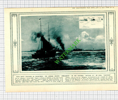 German Cruiser Konigsberg HMS Chatham Ship WW1 World War One - 1915 Cutting