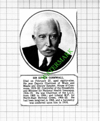 Sir Edwin Cornwall Obituary -  1953 Small Cutting
