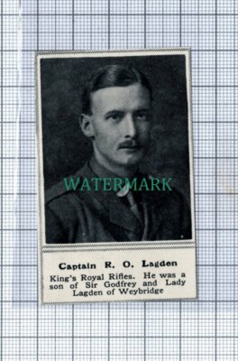 C5006) Cpt R O Lagden King's Royal Rifles Great War WW1 - 1915 SMALL Clip