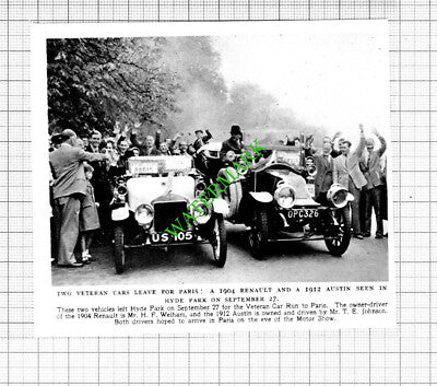 Veteran Car Drivers Mr H F Welham Mr T E Johnson Hyde Park -  1953 Small Cutting
