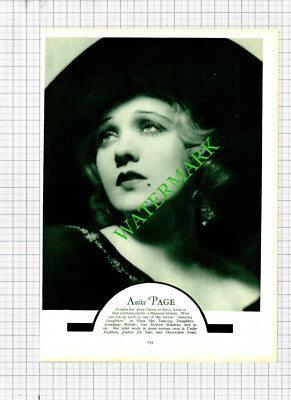Anita Page Actress / Betty Stockfeld   - 1930s Cutting / Print
