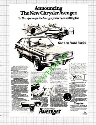 Chrysler Avenger Car Advert - 1970s Cutting