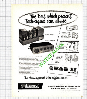 Accoustical Manufacturing Company Ltd Huntingdon Quad II Advert - 1955 Cutting