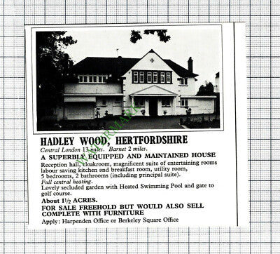Hadley Wood Hertfordshire House Advert  - 1977 Cutting