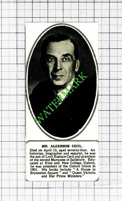 Mr Algernon Cecil Lord Eustace Cecil Obituary - 1953 Small Cutting