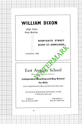 Dutton Furnishers Bury St Edmunds / William Dixon Butcher / School -1964 Cutting