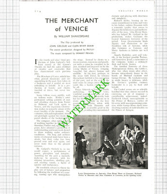 Merchant Of Venice John Gielgud Peggy Ashcroft  - 1938 Article