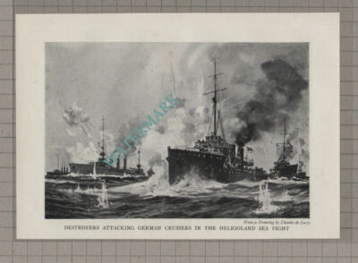 C3691) Destroyers Attacking German Cruisers Heligoland - c.1920s Book Print
