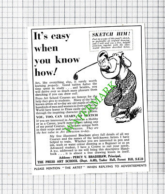 Percy Bradshaw Press Art School Small Advert - 1936 Cutting