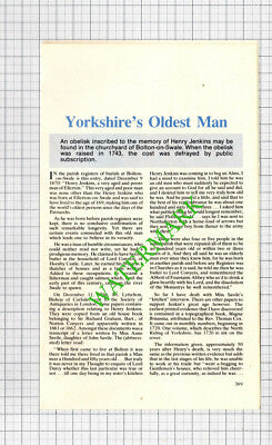 Henry Jenkins Ellerton Bolton-on-Swale Yorkshire Oldest Man - 1984 Small Article