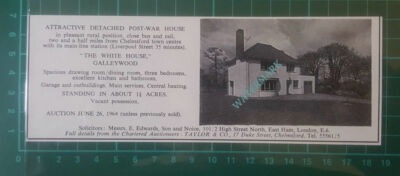 C1007) The White House Galleywood Essex House Sale Advert - 1964  Cutting