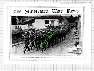 German Band On The March World War One - 1914 Cutting / Print