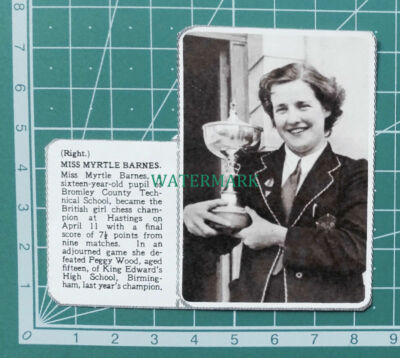 C4407) Miss Myrtle Barnes Bromley School Chess Champion Hastings 1953 Clip SMALL