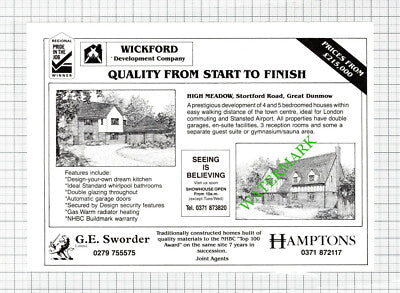 High Meadow Stortford Road Great Dunmow Essex Sale Advert  - 1990 Cutting